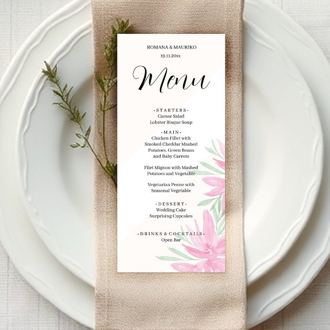 Menu Aquarelle florale divine élégante peinte à la main (Créateur téléchargé)