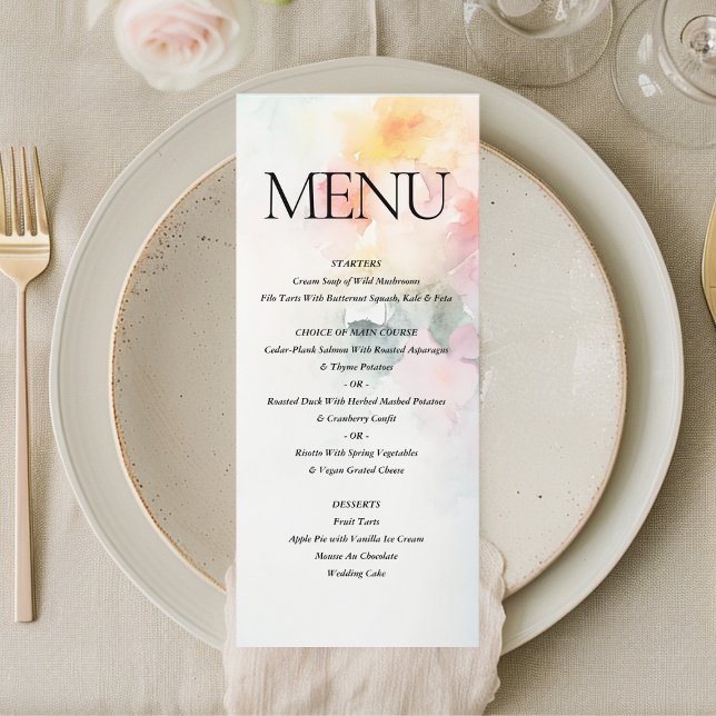 Menu Aquarelle florale Élégant Mariage romantique (Créateur téléchargé)
