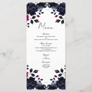 Menu aquarelle florale encre magenta rose et bleu