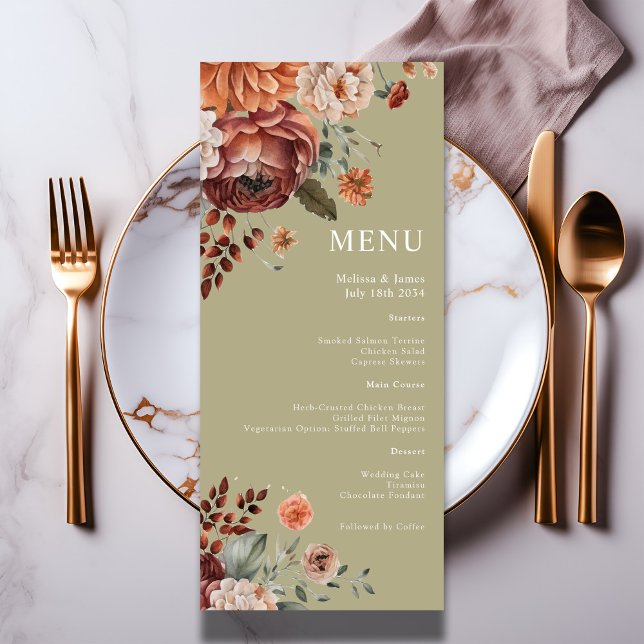 Menu Aquarelle Florale Terracotta Sage Mariage vert (Watercolor Floral Terracotta Sage Green Wedding Menu

Other colors available)