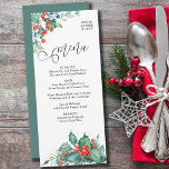 Menu Aquarelle Fruits creux et mariage hivernal de pin<br><div class="desc">Menu de mariage d'hiver avec aquarelle design et calligraphie élégante. Ce design se compose de baies d'hiver, de verdure sainte, de pins et de verdure à feuillage persistant. Un beau choix pour un mariage d'hiver ou un mariage de noël. Parcourez ma collection de baies d'hiver pour trouver les articles correspondants...</div>