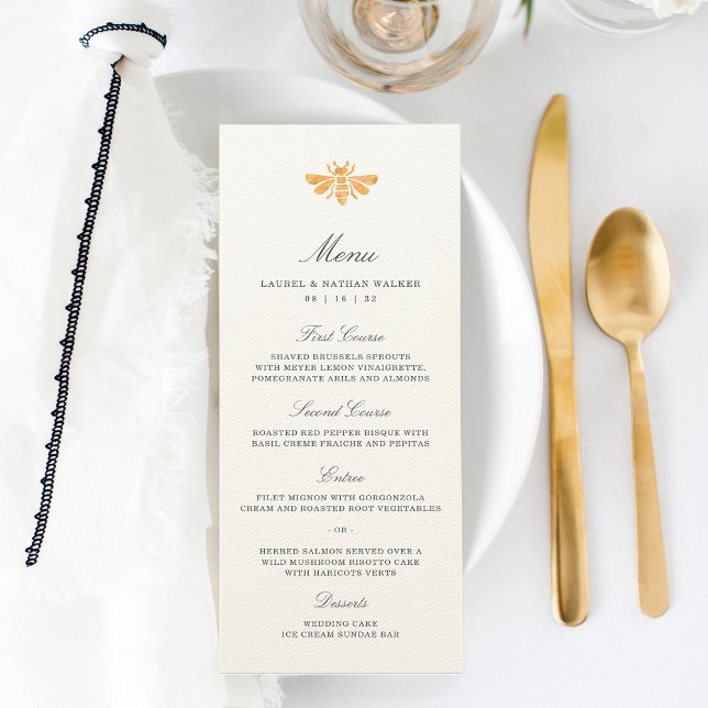 Menu Aquarelle Golden Bee Wedding (Créateur téléchargé)