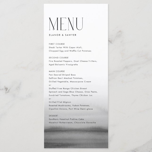 Menu Aquarelle Gris Ombre Mariage moderne (Devant)