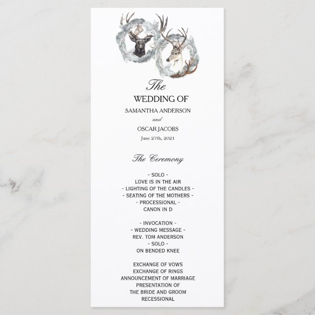 Menu Aquarelle hiver Cerf Wreath Argent (Devant)