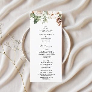 Menu Aquarelle Hiver Pin vert Arbre et Fleurs blanches