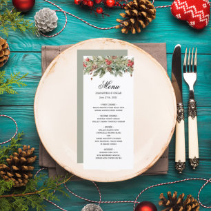 Menu Aquarelle Hiver Pine verte Arbre et Pine Cône