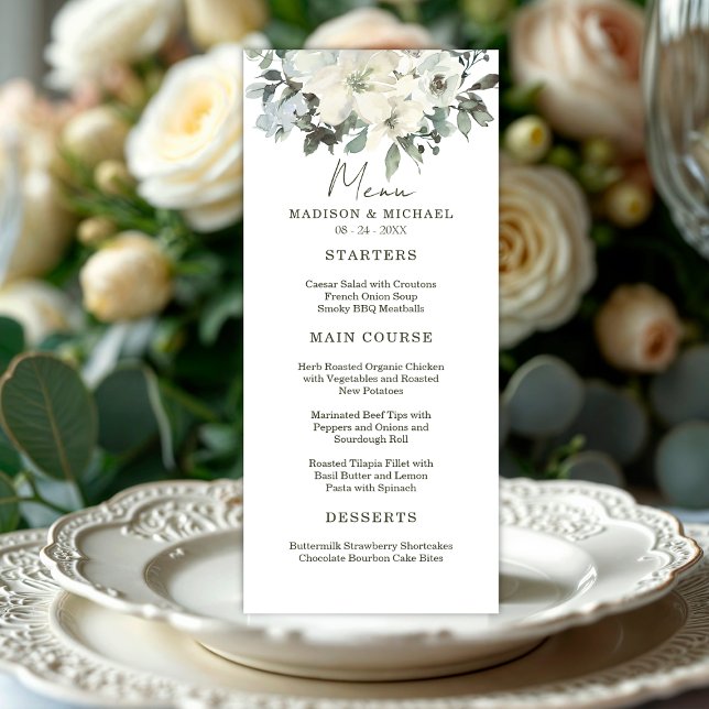 Menu Aquarelle ivoire Floral Rustique Sage Vert Mariage (Créateur téléchargé)
