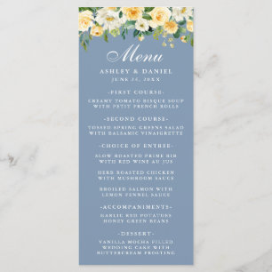 Menu Aquarelle Jaune Floral Dusty Blue Mariage