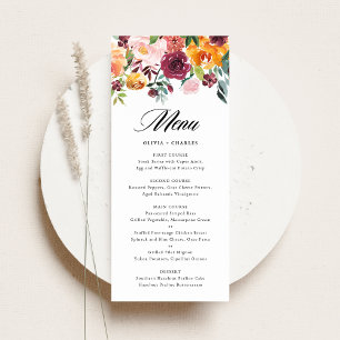 Menu Aquarelle L'automne fleurit Floral Mariage