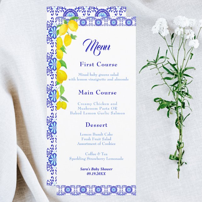 Menu Aquarelle Lemons Positano Amalfi Baby shower (Créateur téléchargé)