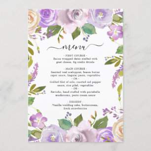 Menu Aquarelle Lilac Floral Mariage élégant