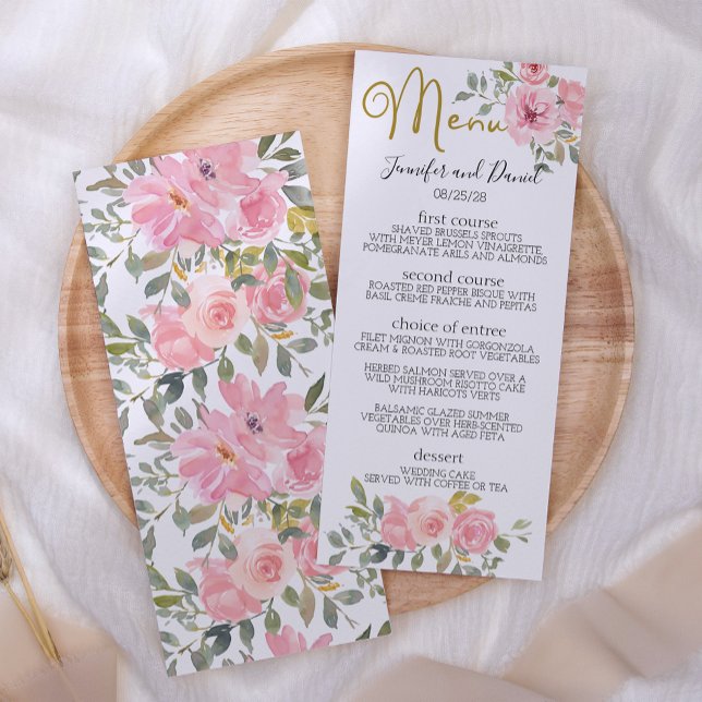 Menu Aquarelle Lush Blush rose Mariage Floral (Créateur téléchargé)