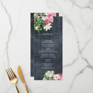 Menu Aquarelle Magnolia Fleurs Mariage Noir Blanc