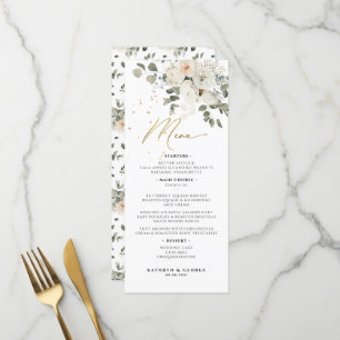 Menu Aquarelle mariage botanique floral pâle verdure