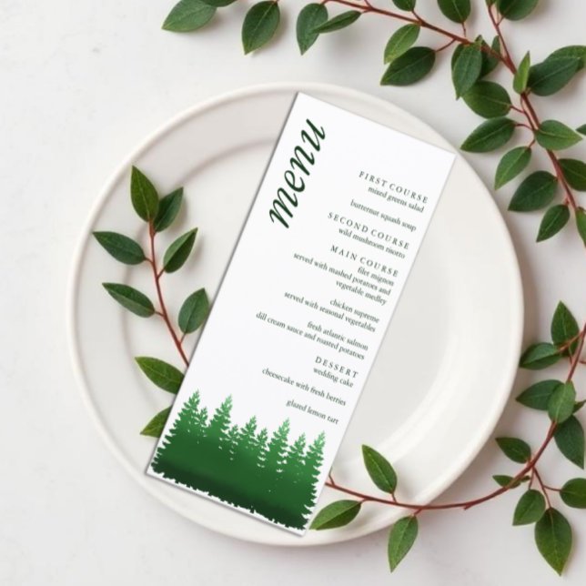 Menu Aquarelle Mariage des pins de bois (Créateur téléchargé)