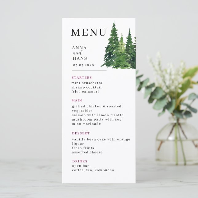 Menu Aquarelle Mariage festif Arbre de Noël (Debout devant)