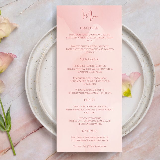 Menu Aquarelle minimaliste moderne Elégant Rose (Créateur téléchargé)