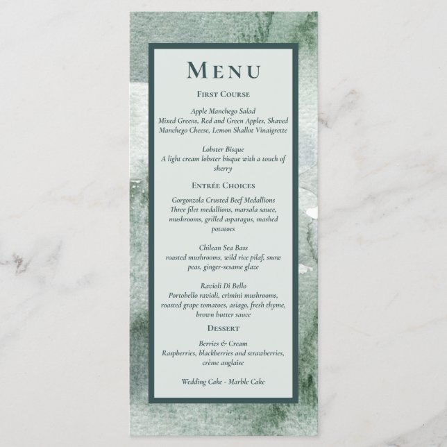 Menu Aquarelle Moderne Abstraite Vert Sauge Mousse (Devant)