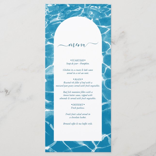 Menu Aquarelle moderne Blue Ocean Beach Mariage (Devant)