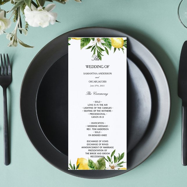 Menu Aquarelle Moderne Jaunes Citrons & Feuille  (Créateur téléchargé)