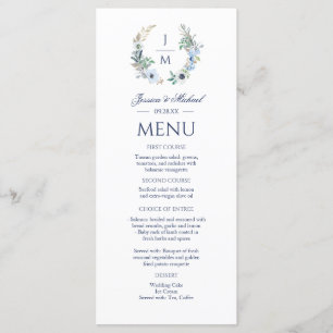 Menu Aquarelle Monogramme Floral Mariage