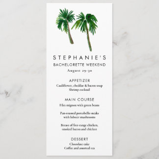 Menu Aquarelle Palmiers tropicaux Bachelorette