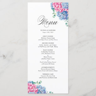 Menu Aquarelle rose et bleu Hydrangeas Mariage