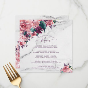 Menu Aquarelle rose Floral Marbre Fleurs Fête des mères