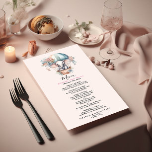 Menu Aquarelle rose mignonne Air Balloon Elephant Baby 