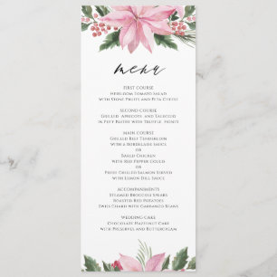 Menu Aquarelle rose Poinsettia Floral Mariage d'hiver