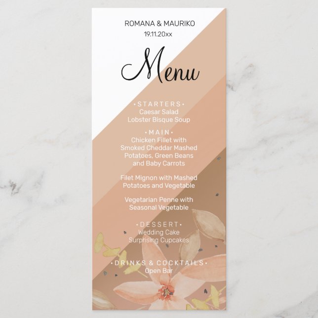 Menu Aquarelle rose terracotta artistique unique (Devant)