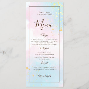 Menu Aquarelle rose Turquoise or Confetti Mariage