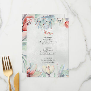 Menu Aquarelle rustique Cactus Succulent Sage Floral