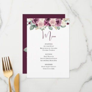 Menu Aquarelle rustique Plum Sage Or Floral