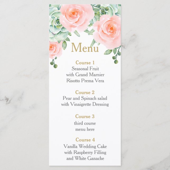Menu Aquarelle Succulent Blush Floral Élégant Mariage (Devant)