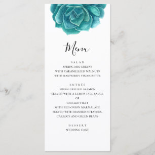 Menu Aquarelle succulente bleue et sarcelle. Dîner de m