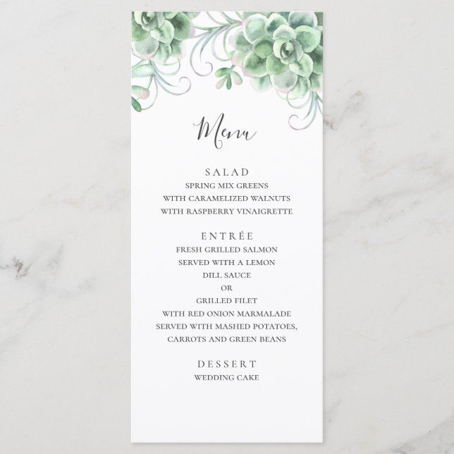 Menu Aquarelle succulente. Mariage de cactus verdoyant (Devant)