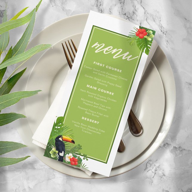 Menu Aquarelle Tropical avec Mariage Toucan Green ID577 (Créateur téléchargé)