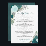 Menu Aquarelle turquoise Floral Elegant Boho Mariage<br><div class="desc">Ce beau menu mariage présente un design boho chic rustique floral avec lettrage de calligraphie script et roses aquarelles peints à la main dans les tons turquoises, turquoise, aqua et cyan. Le texte est entièrement personnalisable avec de l'espace pour le nom du couple et la date du mariage. Élégante, élégante...</div>