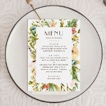 Menu Aquarelle verdure fleurie été rustique mariage<br><div class="desc">Carte florale verdoyante aquarelle pour mariage rustique été.</div>