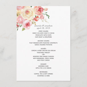 Menu Aquarelle vert clair et gris Mariage floral