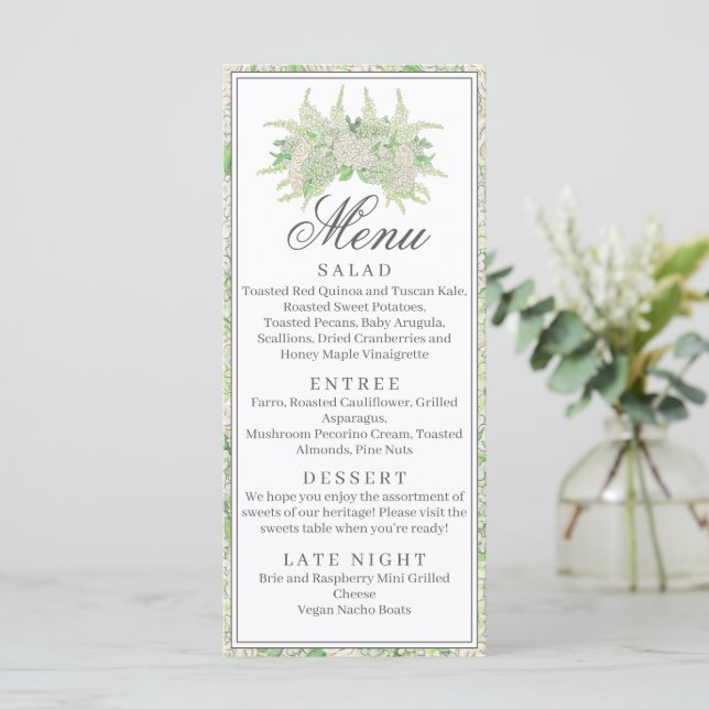 Menu Aquarelle Vert et Blanc Hydrangea Crest (Debout devant)