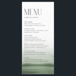 Menu Aquarelle Vert Ombre Mariage moderne<br><div class="desc">Carte menu personnalisable avec aquarelle vert ombre et typographie moderne. Personnalisez en ajoutant la date et le choix du repas. Cette carte verte à l'ombre est parfaite pour les mariages,  les baby showers,  les douches nuptiales,  les anniversaires,  etc.</div>