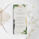 Menu Aquarelle verte et or Mariage tropical<br><div class="desc">Cette invitation a des feuilles tropicaux vert aquarelle et simulé le feuillage doré. La copie est modifiable et la police peut être modifiée. Le dos a un motif correspondant. Idéal pour les mariages d'été et de plage !</div>