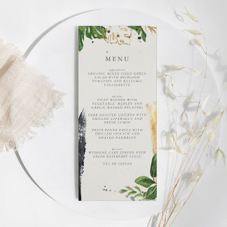 Menu Aquarelle verte et or Mariage tropical