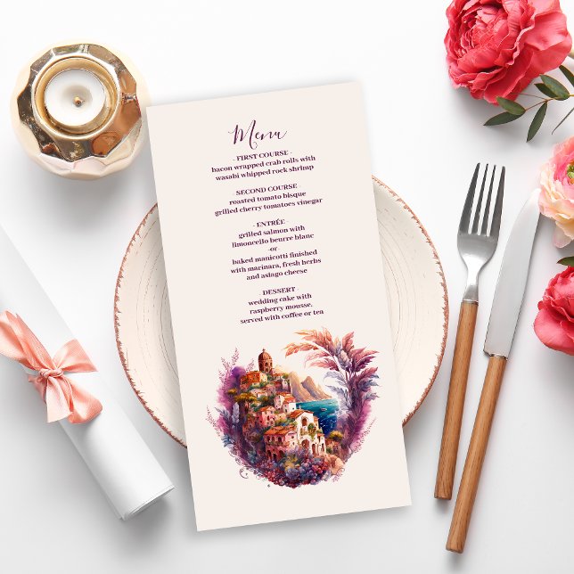 Menu Aquarelle Whimsical Italien Desitnation Mariage M (Créateur téléchargé)