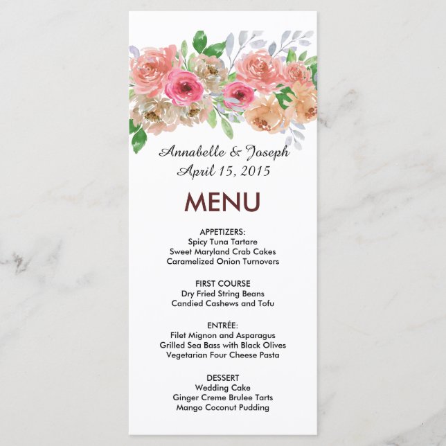Menu aquarelles Florales Botanique Moderne Mariage (Devant)