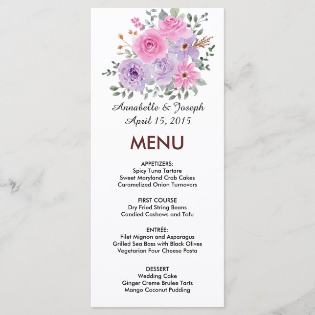 Menu aquarelles Florales Mariage Botanique Moderne (Devant)