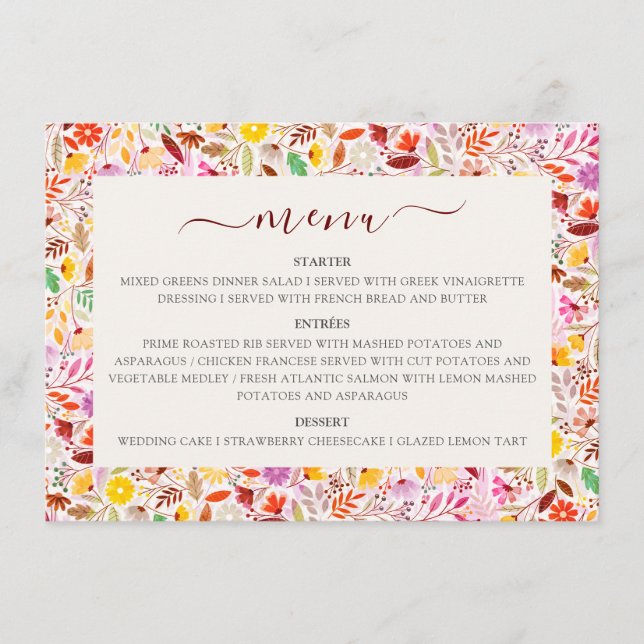 Menu Aquarelles vives Fleurs de tulipe d'été Mariage (Devant)