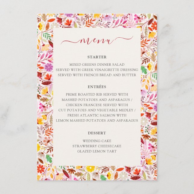 Menu Aquarelles vives Fleurs de tulipe d'été Mariage (Devant)
